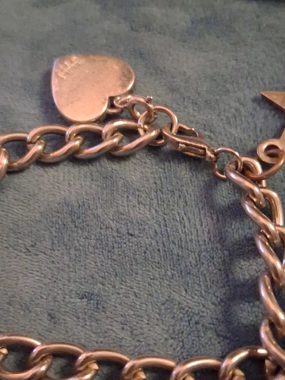 Silver Charm Bracelet with Hearts, Cross, Bible & Flag Charm Sz 8
